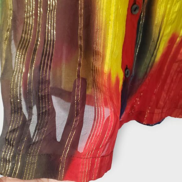 Chico's Design Silk Metallic Sheer Rainbow Stripe Button Up Blouse Sz 0=Sm Artsy - Picture 5 of 14